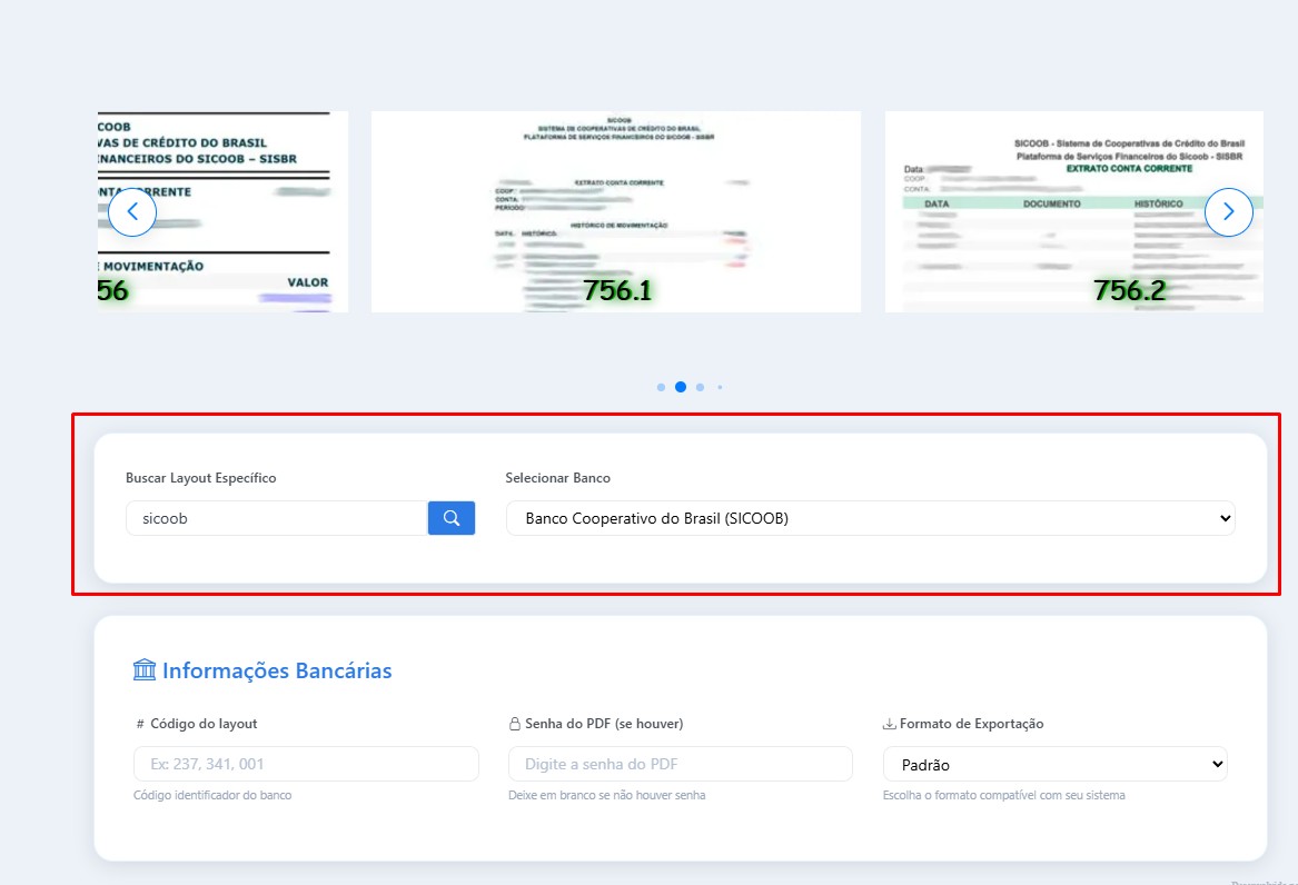 Seleção de banco e upload de PDF