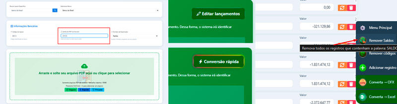 Configurações de conversão