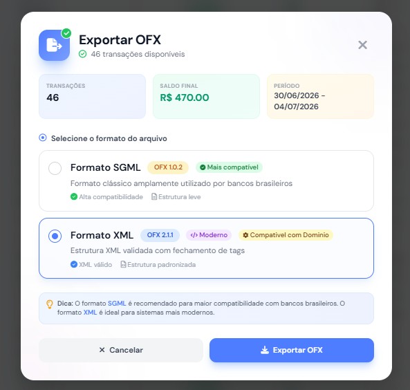 Botão Baixar OFX