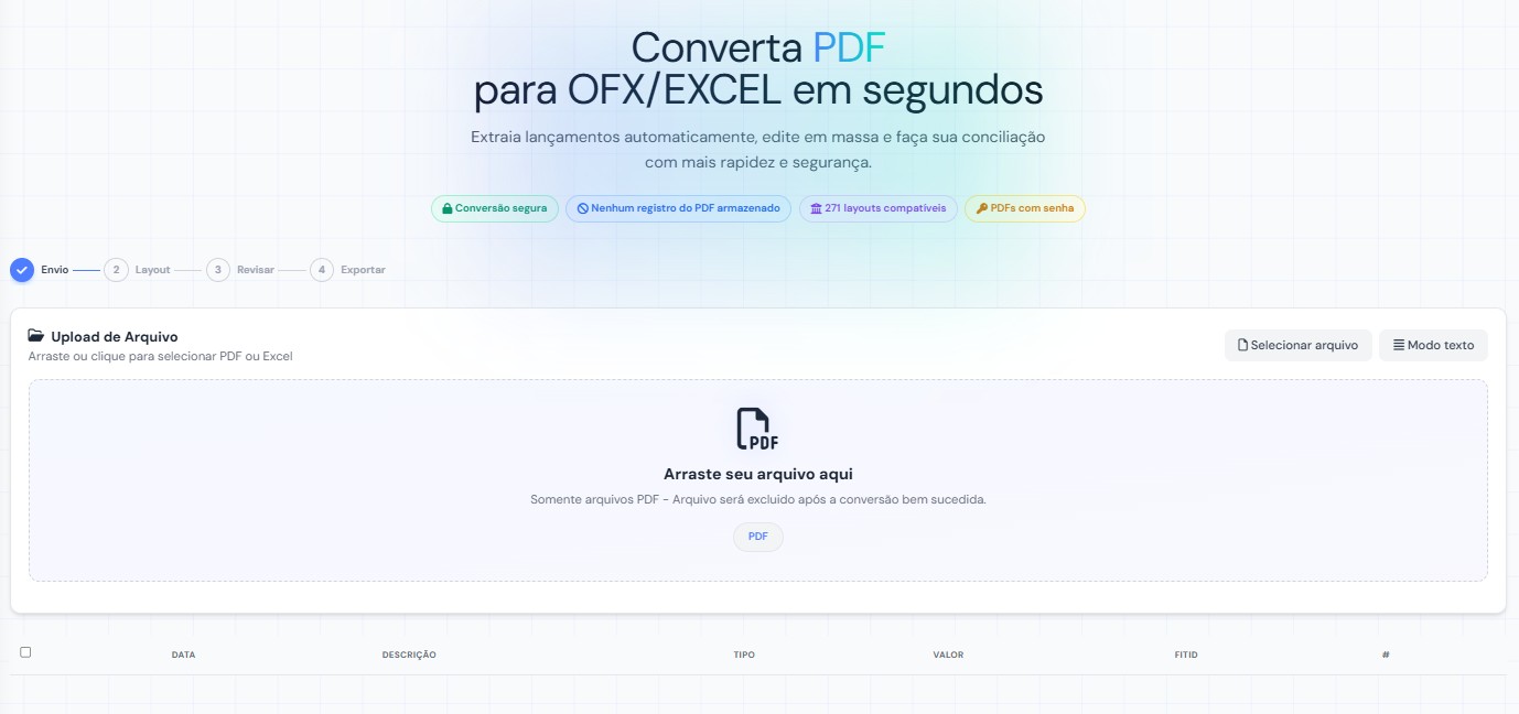 Tela de upload de arquivo PDF